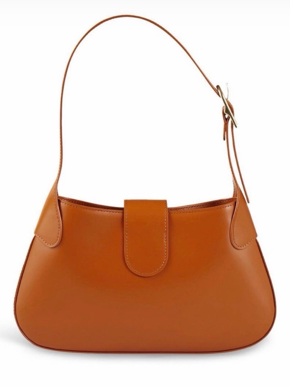 Sandro Cognac Leather Shoulder Bag with Gold Ring Detail - Picture 2 of 4